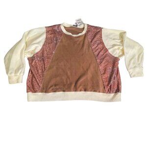 Davi & Dani womens Patchwork Velvet Sweatshirt M Beige Pink & Cream Fleece